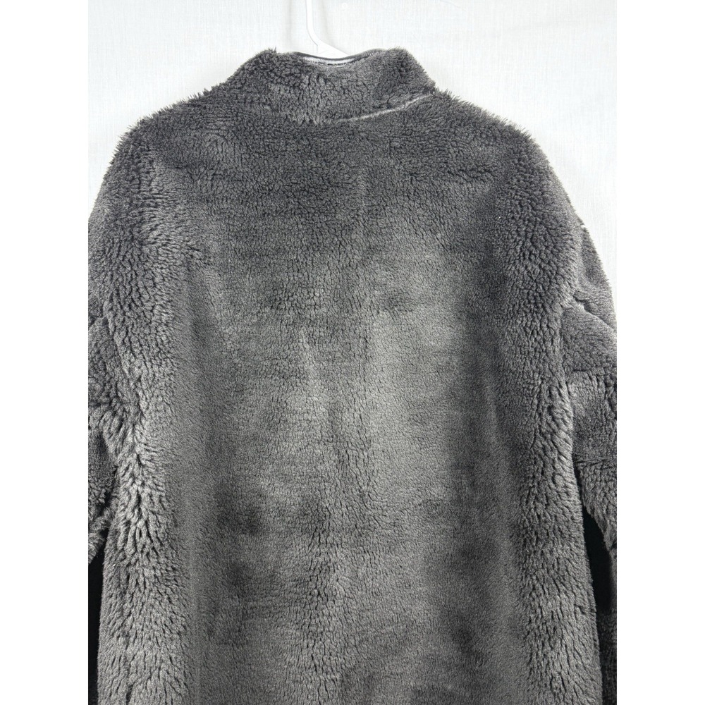 GAP Recycled Sherpa Vegan Leather Trim Jacket Womens L Black Cozy Coat - Picture 8 of 15
